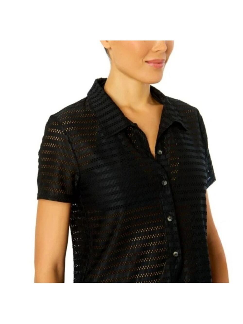 Hurley Black Short-Sleeve mesh Button-Up Casual Shirt